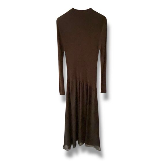 MASSIMO DUTTI Contrast Knit Dress Olive Green Size Large Mock Neck Flowy Bottom - Picture 10 of 16